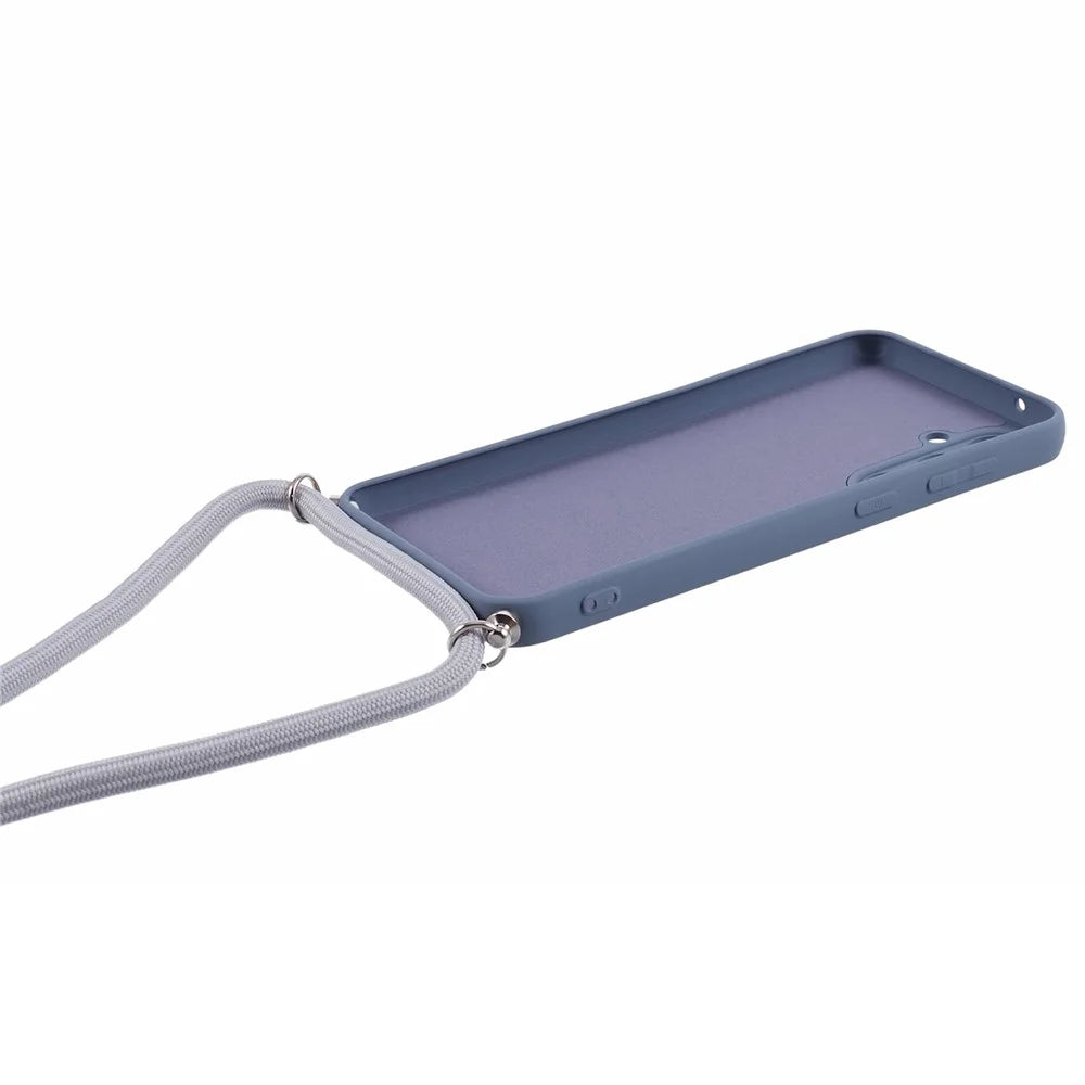 For Samsung Galaxy S23 FE Case Fiber Lining TPU Back Cover with Long Lanyard - Lavender Grey - 4