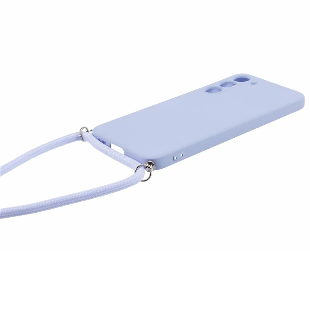 For Samsung Galaxy S23 TPU Case Rubberized Phone Cover with Long Lanyard - Light Purple - 3