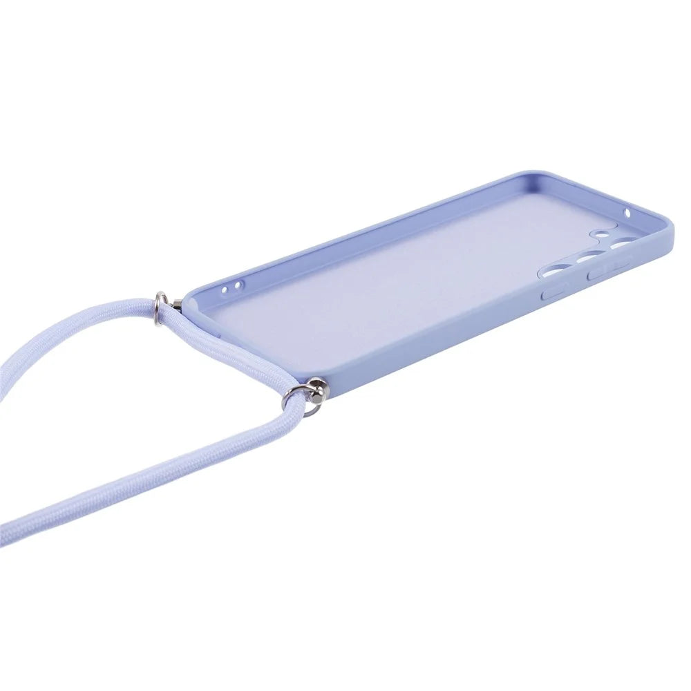 For Samsung Galaxy S23 TPU Case Rubberized Phone Cover with Long Lanyard - Light Purple - 4
