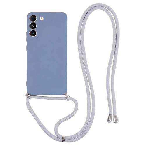 For Samsung Galaxy S21 4G / 5G Case Rubberized Fiber Lining Cover with Long Lanyard - Lavender Grey - 1