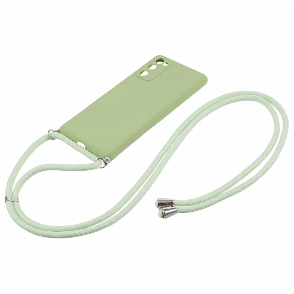 For Samsung Galaxy S20 FE / FE 5G / S20 Lite / S20 FE 2022 Case Rubberized TPU Cover with Long Lanyard - Matcha Green - 2