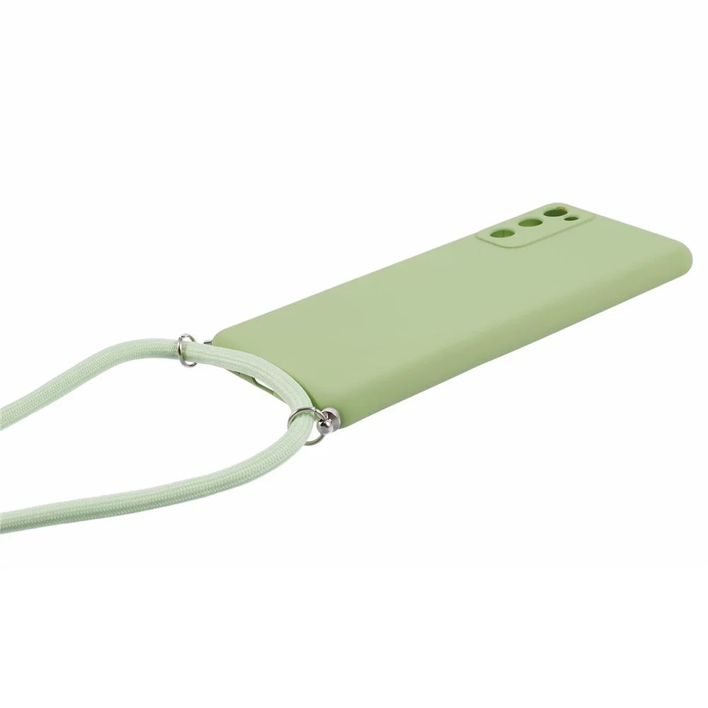 For Samsung Galaxy S20 FE / FE 5G / S20 Lite / S20 FE 2022 Case Rubberized TPU Cover with Long Lanyard - Matcha Green - 3