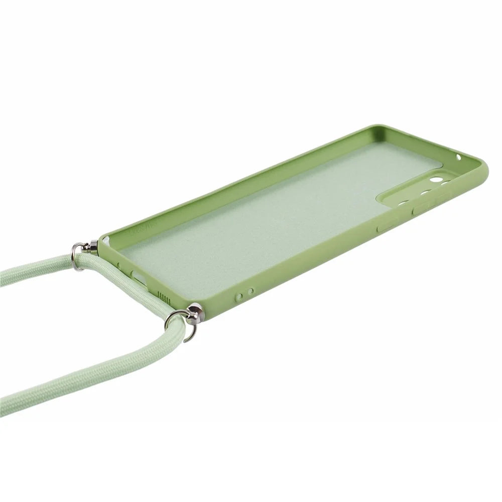 For Samsung Galaxy S20 FE / FE 5G / S20 Lite / S20 FE 2022 Case Rubberized TPU Cover with Long Lanyard - Matcha Green - 4