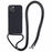 For iPhone 15 TPU Phone Case Fiber Lining Rubberized Cover with Long Lanyard - Black - 1