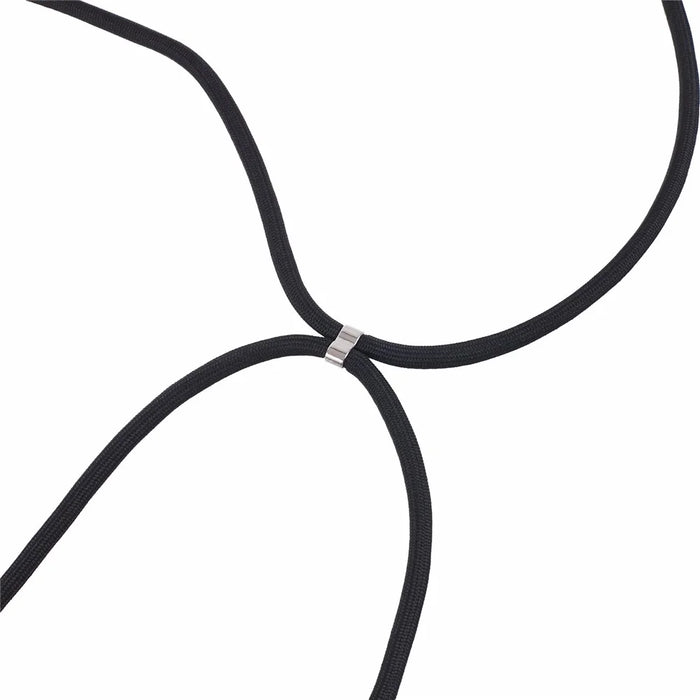 For iPhone 15 TPU Phone Case Fiber Lining Rubberized Cover with Long Lanyard - Black - 5