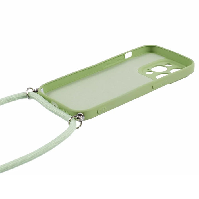For iPhone 15 Pro Max TPU Case Precise Cutout Rubberized Cover with Long Lanyard - Matcha Green - 4
