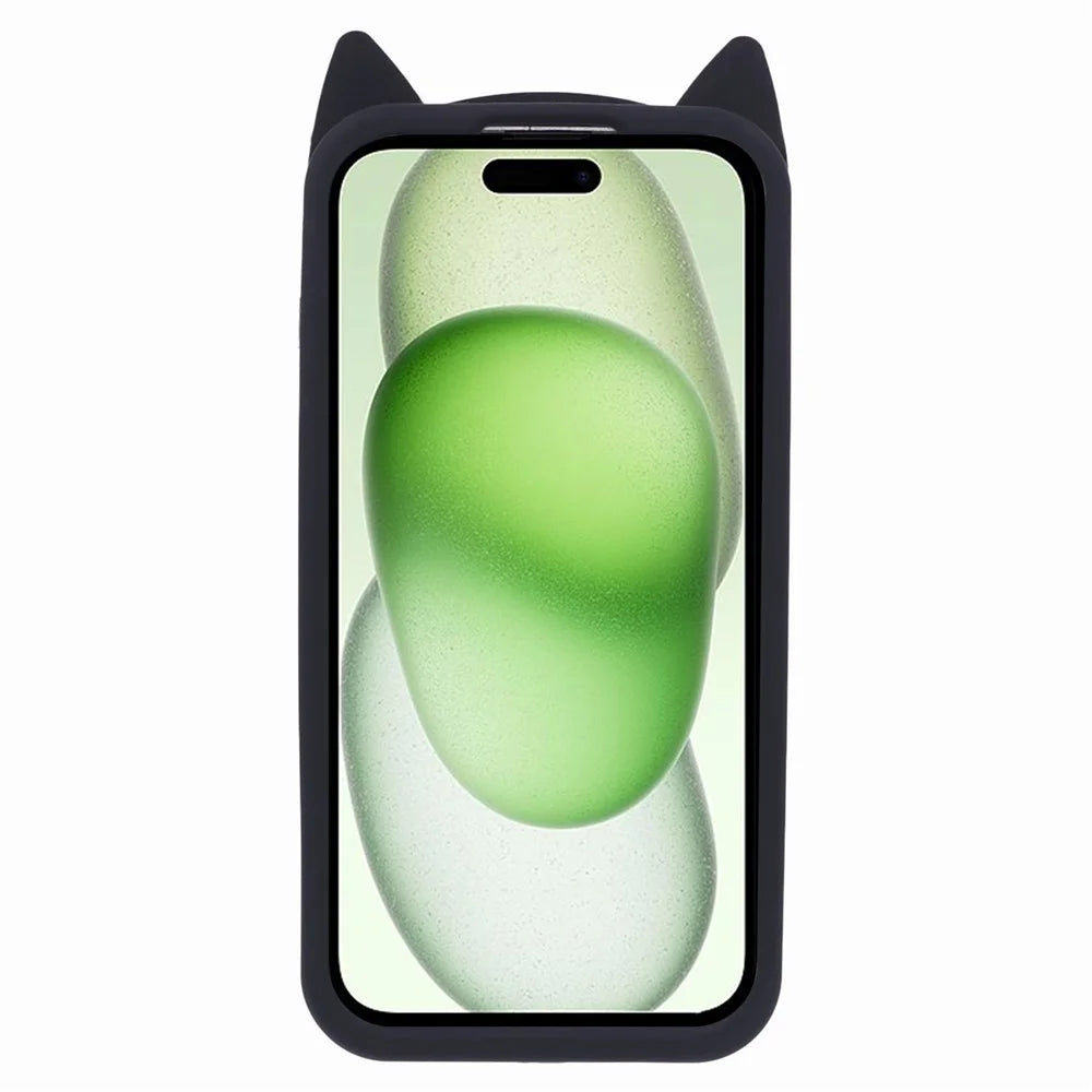For iPhone 15 Case 3D Moustache Cat Soft Silicone Shockproof Phone Back Cover - Black - 2