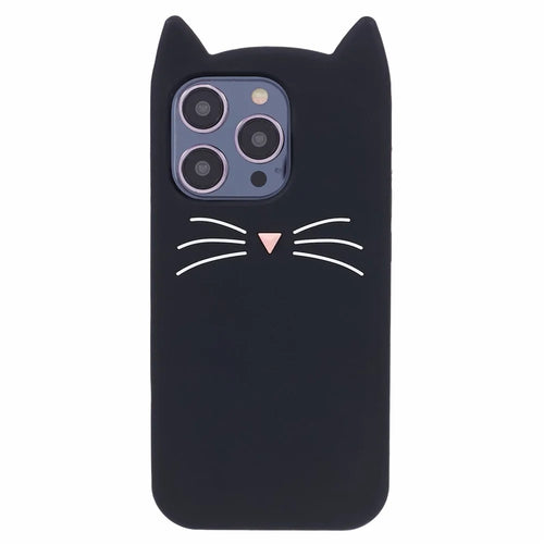 For iPhone 15 Pro Case Anti-drop 3D Moustache Cat Phone Protection Cover - Black - 1
