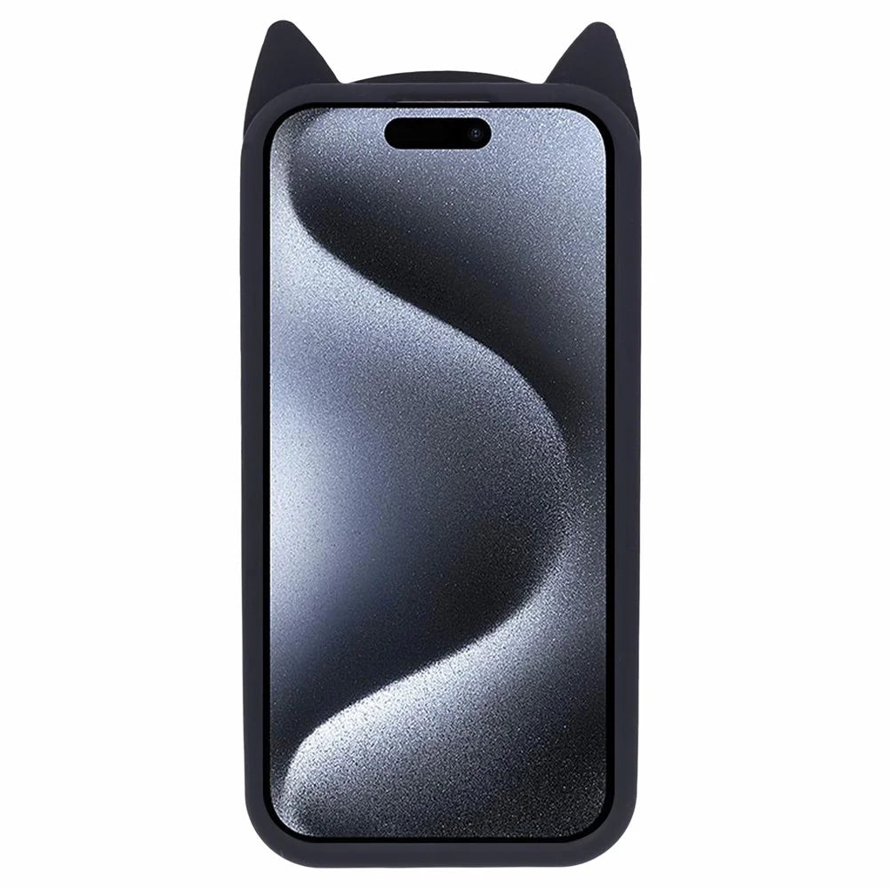 For iPhone 15 Pro Case Anti-drop 3D Moustache Cat Phone Protection Cover - Black - 2
