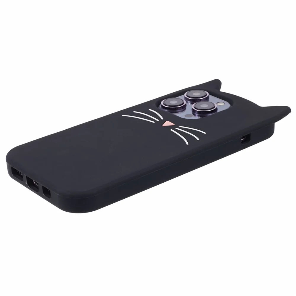 For iPhone 15 Pro Case Anti-drop 3D Moustache Cat Phone Protection Cover - Black - 3
