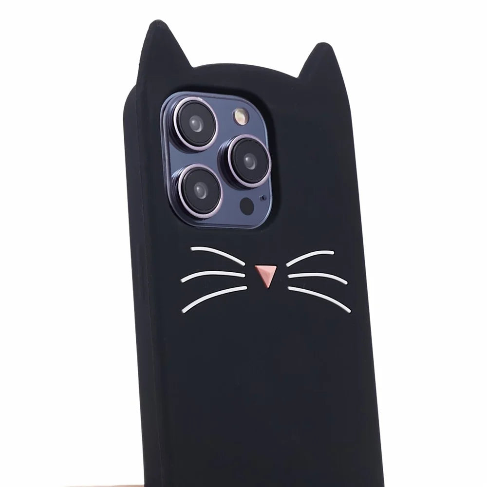 For iPhone 15 Pro Case Anti-drop 3D Moustache Cat Phone Protection Cover - Black - 7