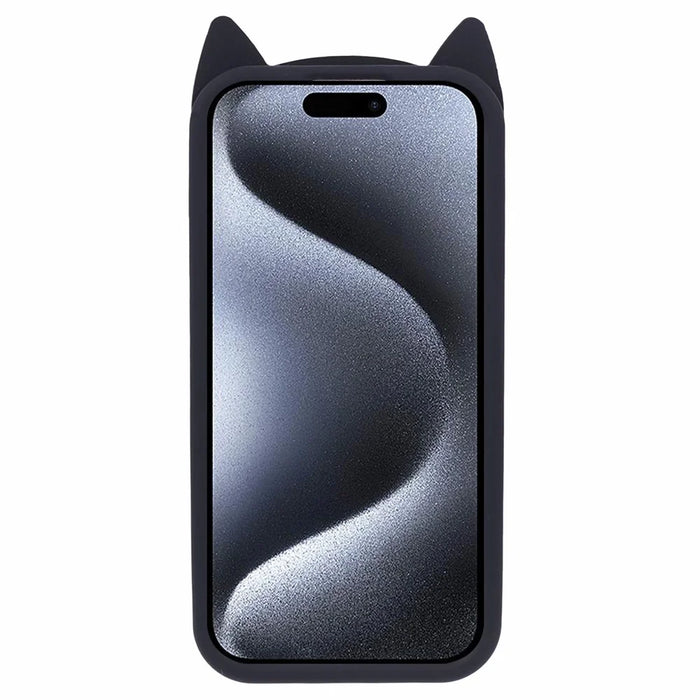 For iPhone 15 Pro Max Silicone Case 3D Moustache Cat Drop-proof Phone Cover - Black - 2