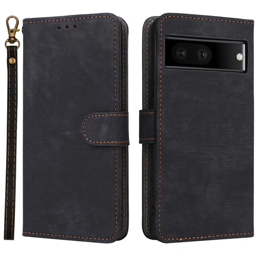For Google Pixel 7 5G Case PU Leather RFID Blocking Wallet Cover with Strap - Black - 1