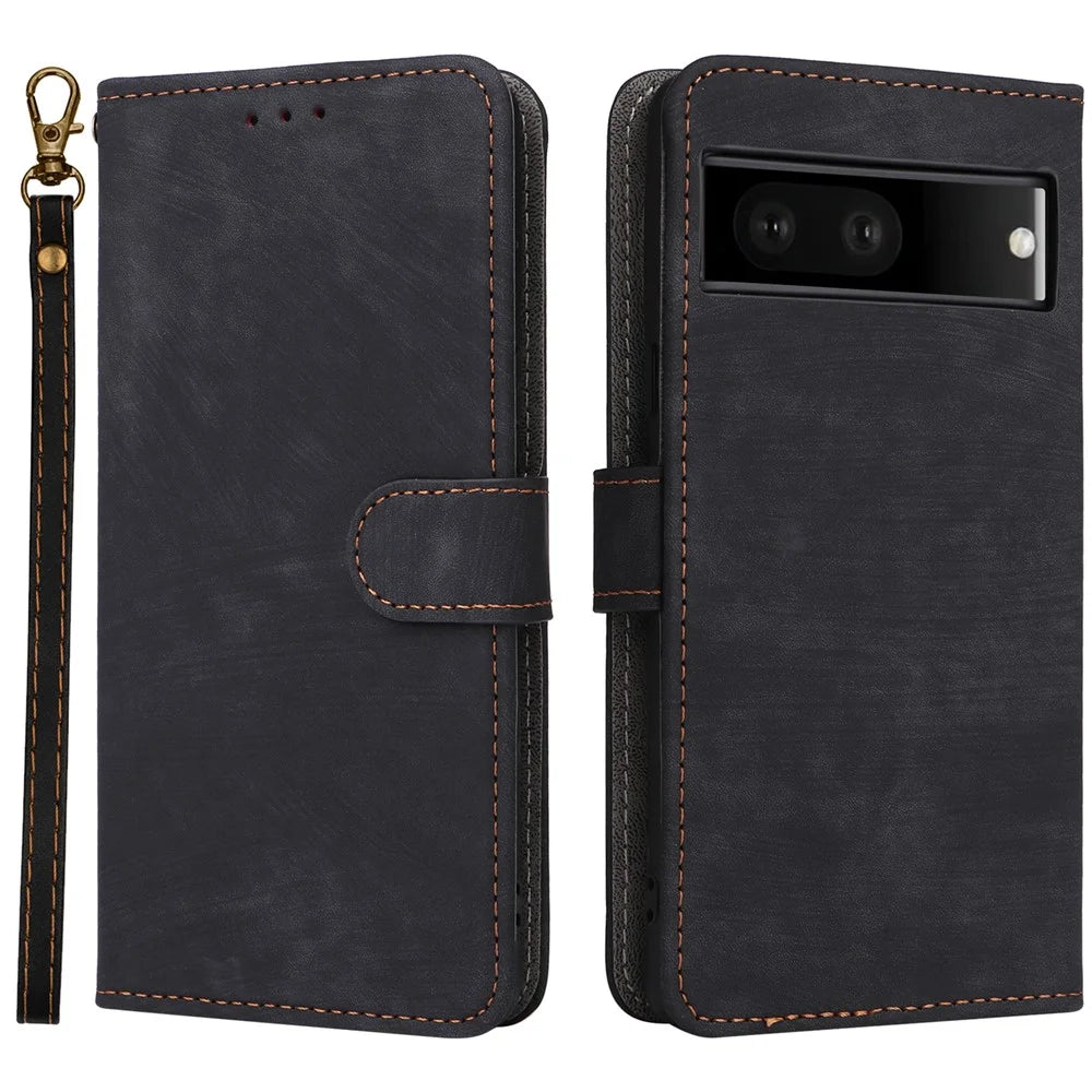 For Google Pixel 7 5G Case PU Leather RFID Blocking Wallet Cover with Strap - Black - 1