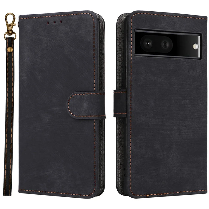 For Google Pixel 7 5G Case PU Leather RFID Blocking Wallet Cover with Strap - Black - 1