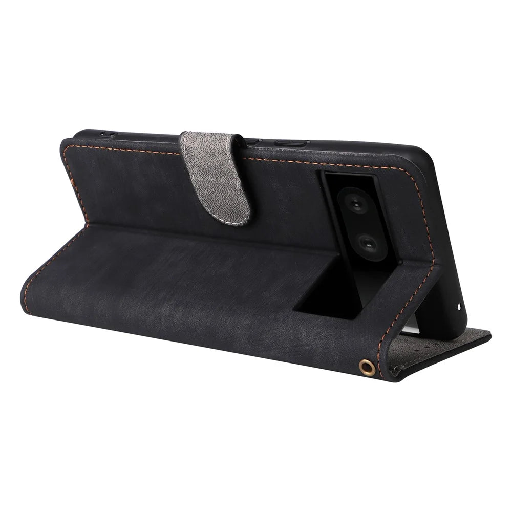 For Google Pixel 7 5G Case PU Leather RFID Blocking Wallet Cover with Strap - Black - 4
