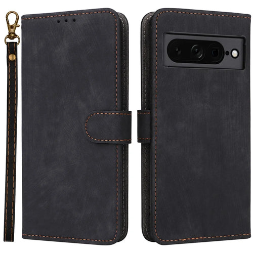 For Google Pixel 7 Pro 5G Case RFID Blocking Phone Leather Cover with Strap - Black - 1