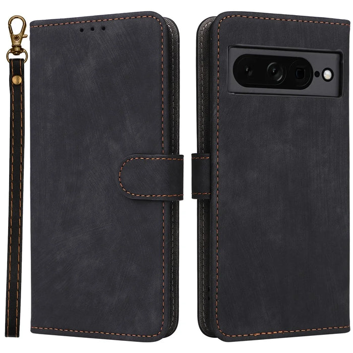 For Google Pixel 7 Pro 5G Case RFID Blocking Phone Leather Cover with Strap - Black - 1