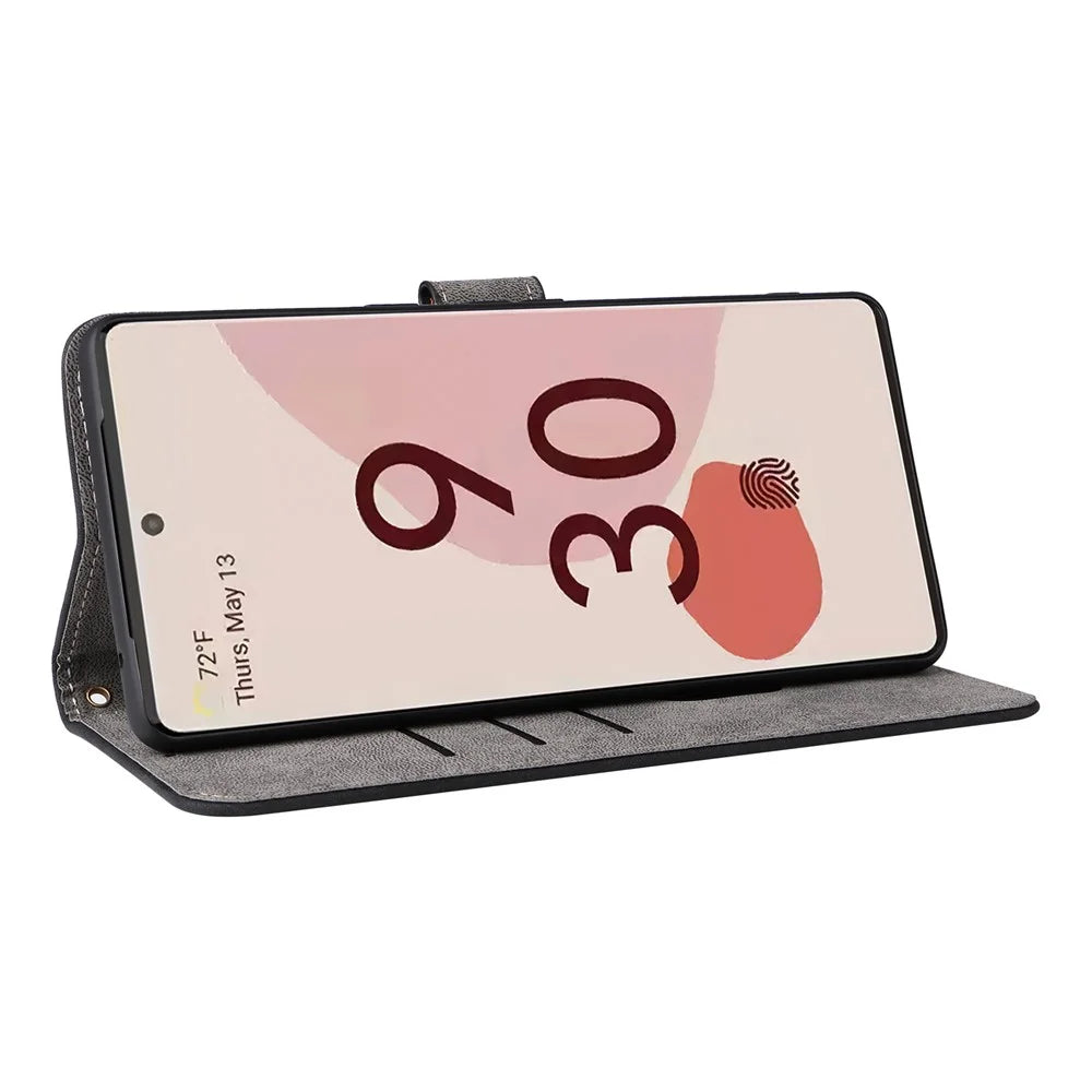 For Google Pixel 7 Pro 5G Case RFID Blocking Phone Leather Cover with Strap - Black - 3