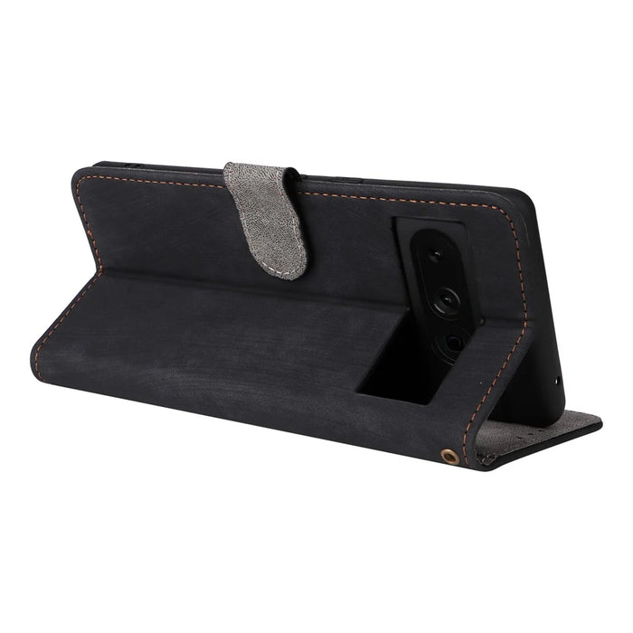 For Google Pixel 7 Pro 5G Case RFID Blocking Phone Leather Cover with Strap - Black - 4