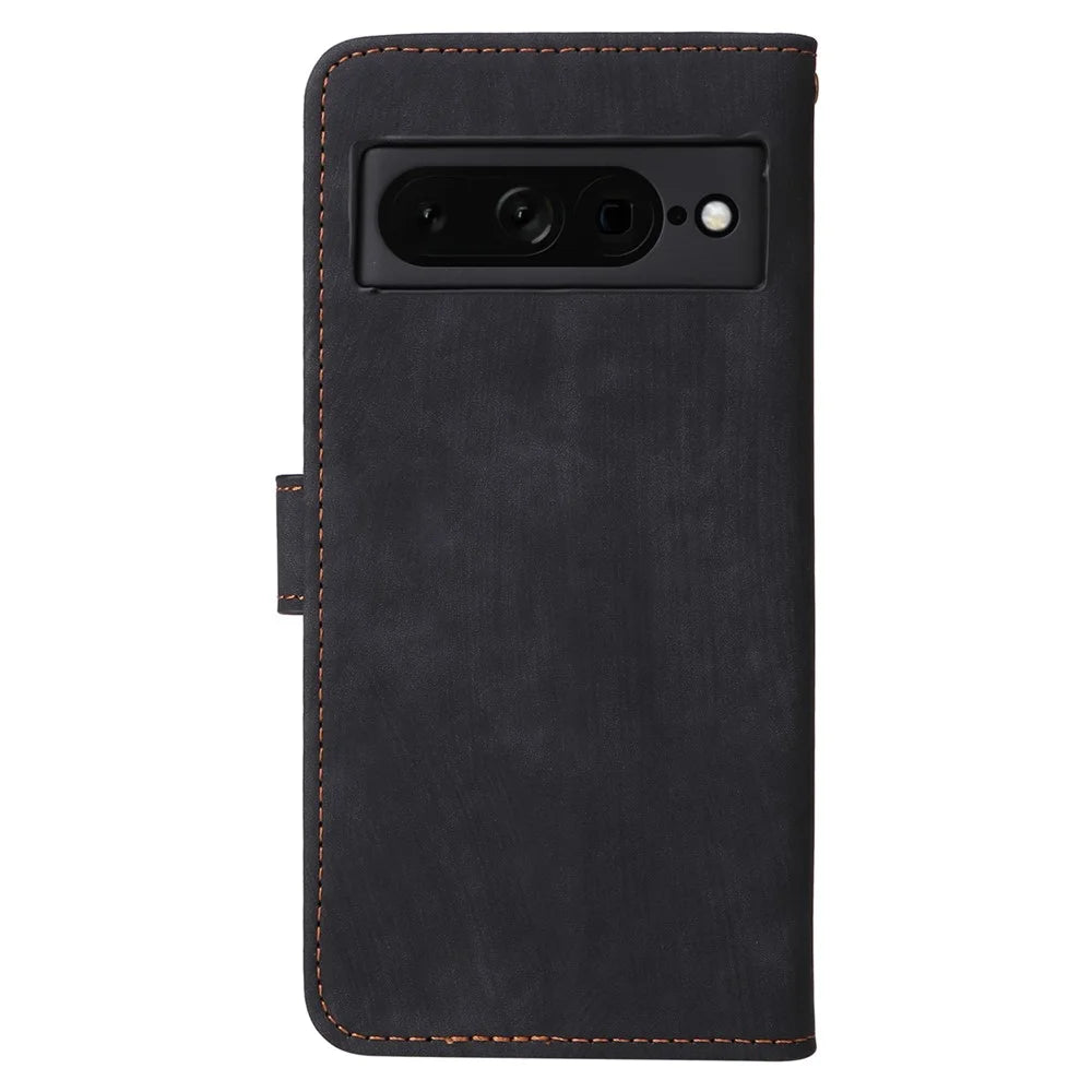 For Google Pixel 7 Pro 5G Case RFID Blocking Phone Leather Cover with Strap - Black - 7