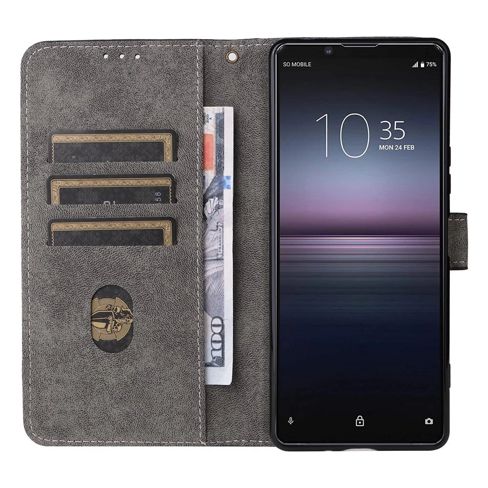 For Sony Xperia 1 II Case RFID Blocking Wallet Phone Stand Cover with Strap - Black - 2