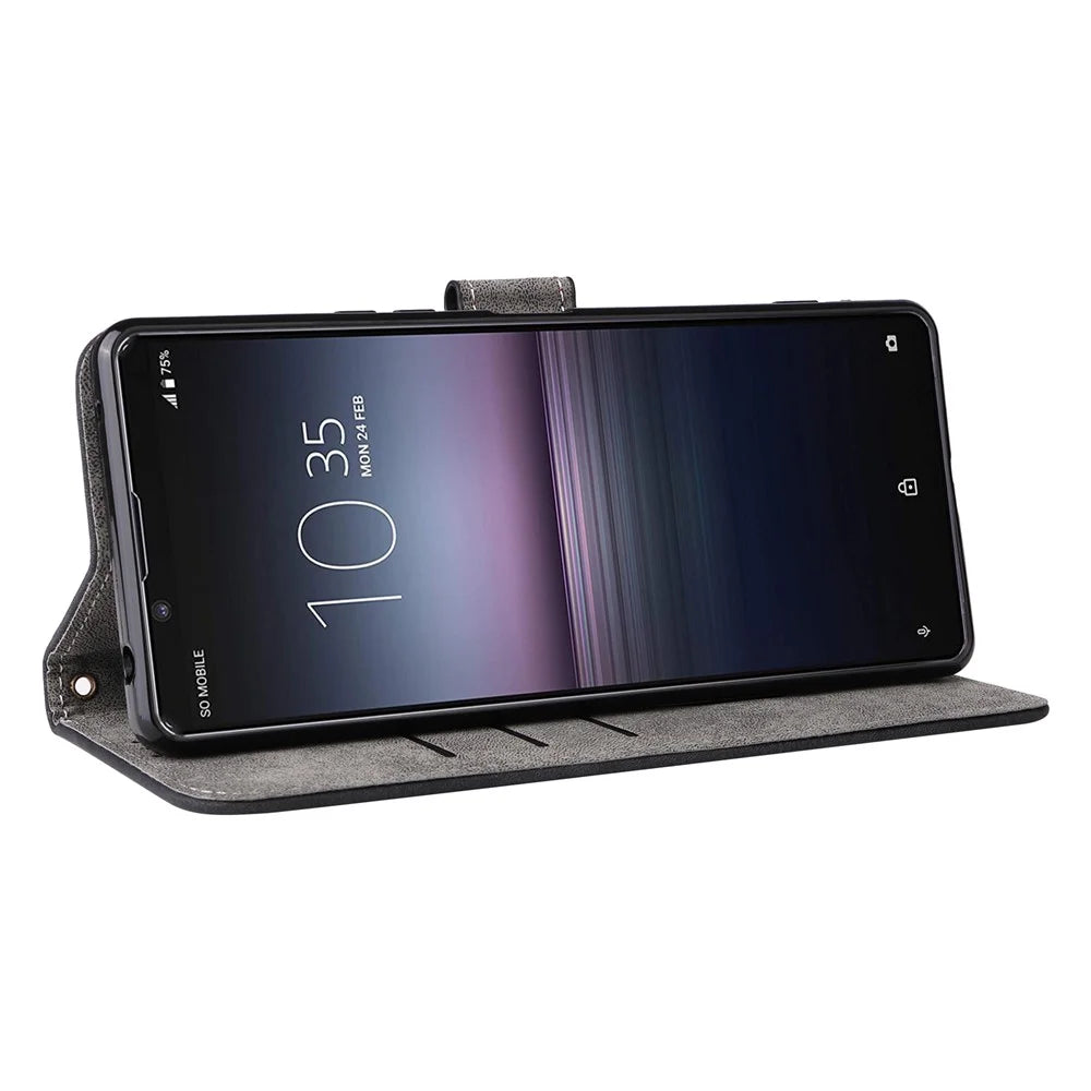 For Sony Xperia 1 II Case RFID Blocking Wallet Phone Stand Cover with Strap - Black - 3