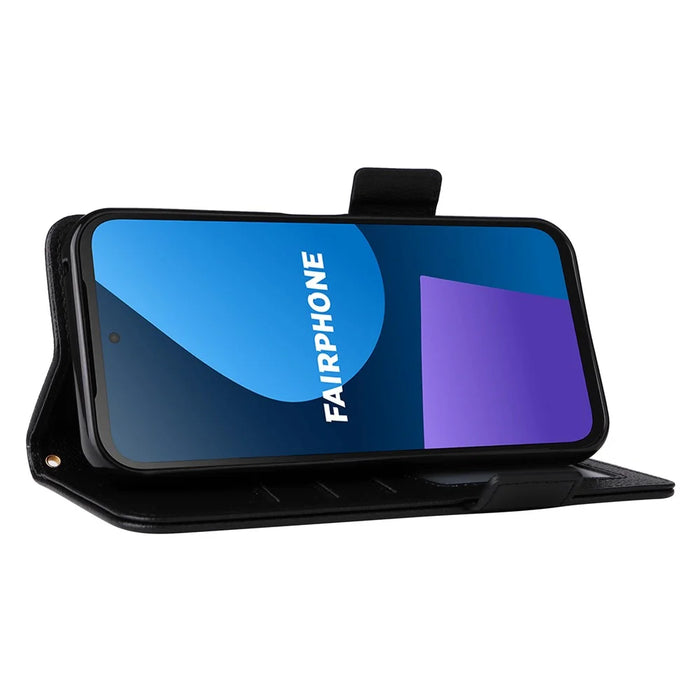For Fairphone 5 Case Litchi Texture PU Leather Phone Cover with Strap - Black - 3
