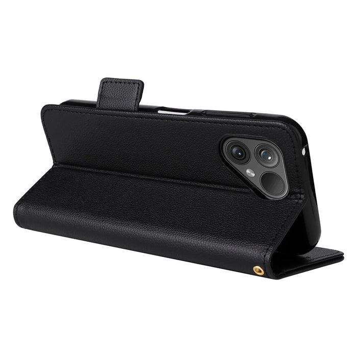 For Fairphone 5 Case Litchi Texture PU Leather Phone Cover with Strap - Black - 4