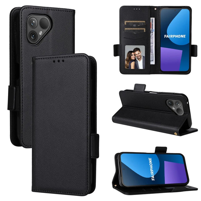For Fairphone 5 Case Litchi Texture PU Leather Phone Cover with Strap - Black - 7