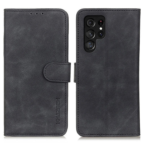 KHAZNEH For Samsung Galaxy S24 Ultra Phone Case Retro Texture Wallet Stand Cover - Black - 1