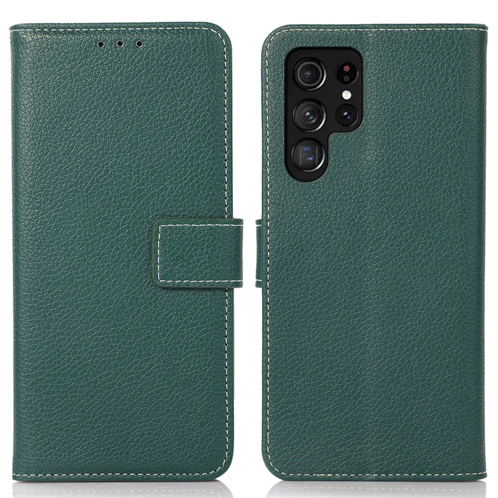 For Samsung Galaxy S24 Ultra Case Litchi Texture Wallet Leather Cover - Blackish Green - 1