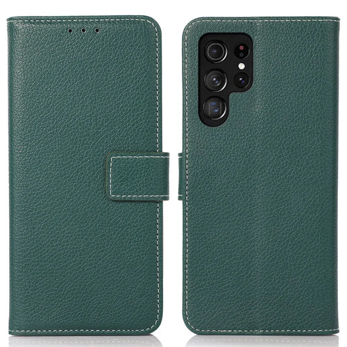 For Samsung Galaxy S24 Ultra Case Litchi Texture Wallet Leather Cover - Blackish Green - 1