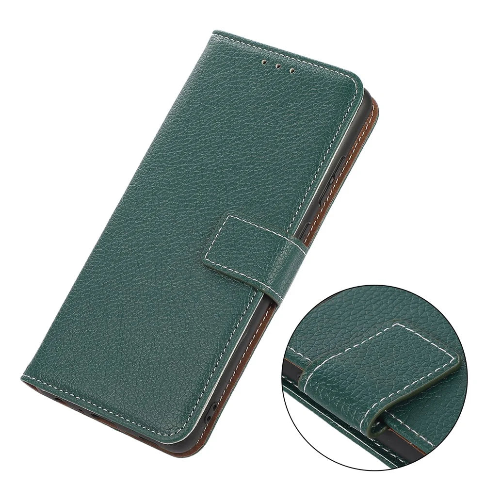 For Samsung Galaxy S24 Ultra Case Litchi Texture Wallet Leather Cover - Blackish Green - 4