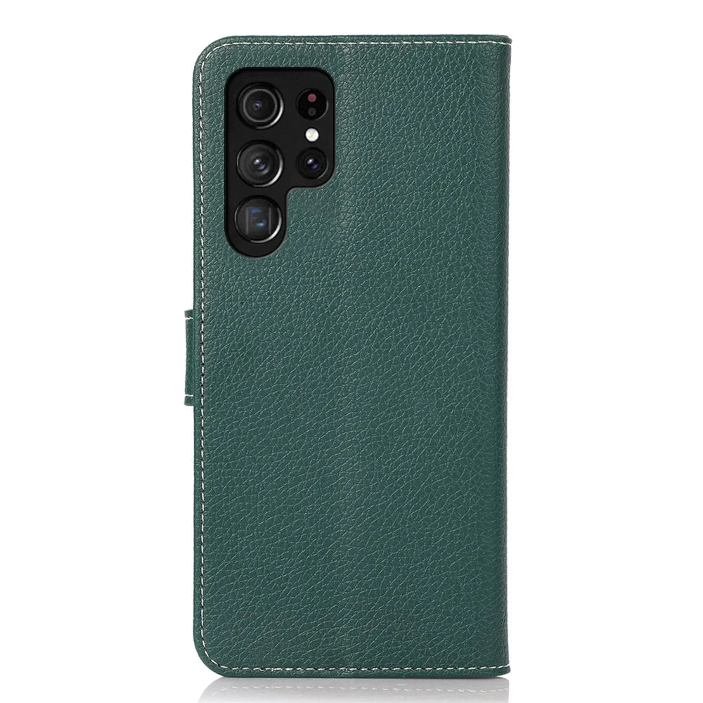 For Samsung Galaxy S24 Ultra Case Litchi Texture Wallet Leather Cover - Blackish Green - 7