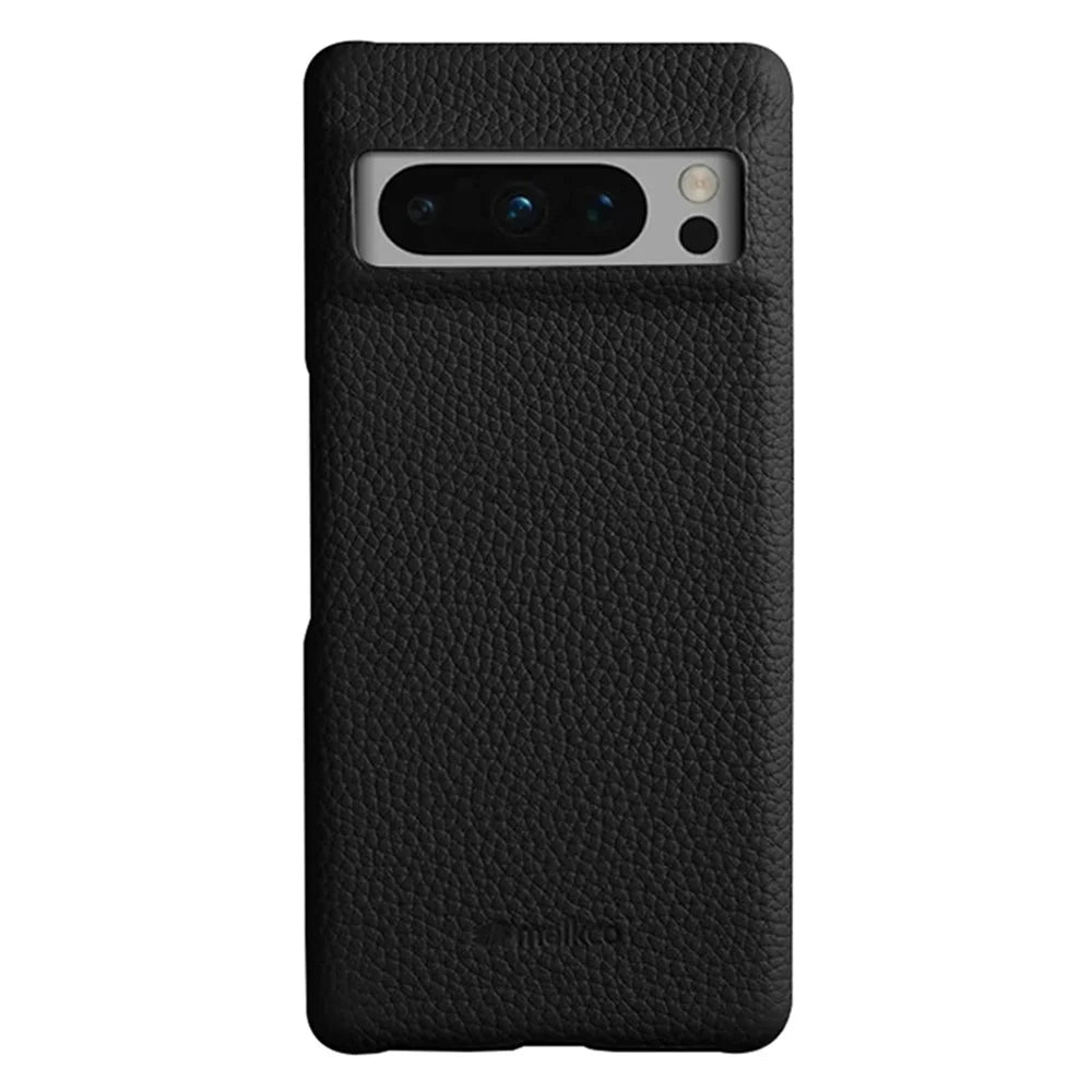 MELKCO For Google Pixel 8 Pro Case Genuine Cow Leather Coated PC Phone Protective Cover - Black - 1