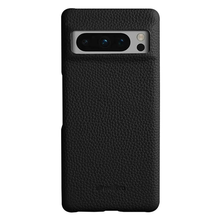MELKCO For Google Pixel 8 Pro Case Genuine Cow Leather Coated PC Phone Protective Cover - Black - 1