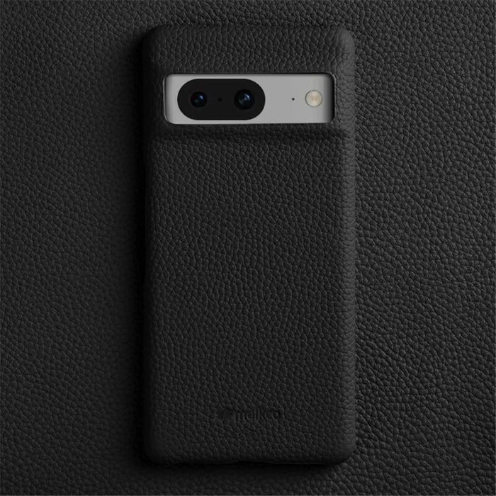 MELKCO For Google Pixel 8 Cover Microfiber Lining Genuine Cow Leather+PC Phone Case - Black - 2