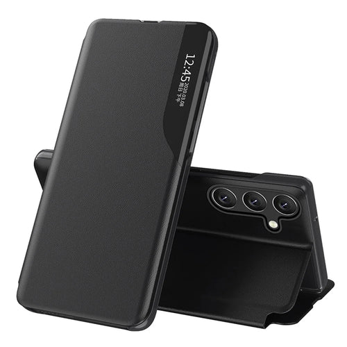 For Samsung Galaxy A15 4G Case View Window PU Leather Stand Cover - Black - 1