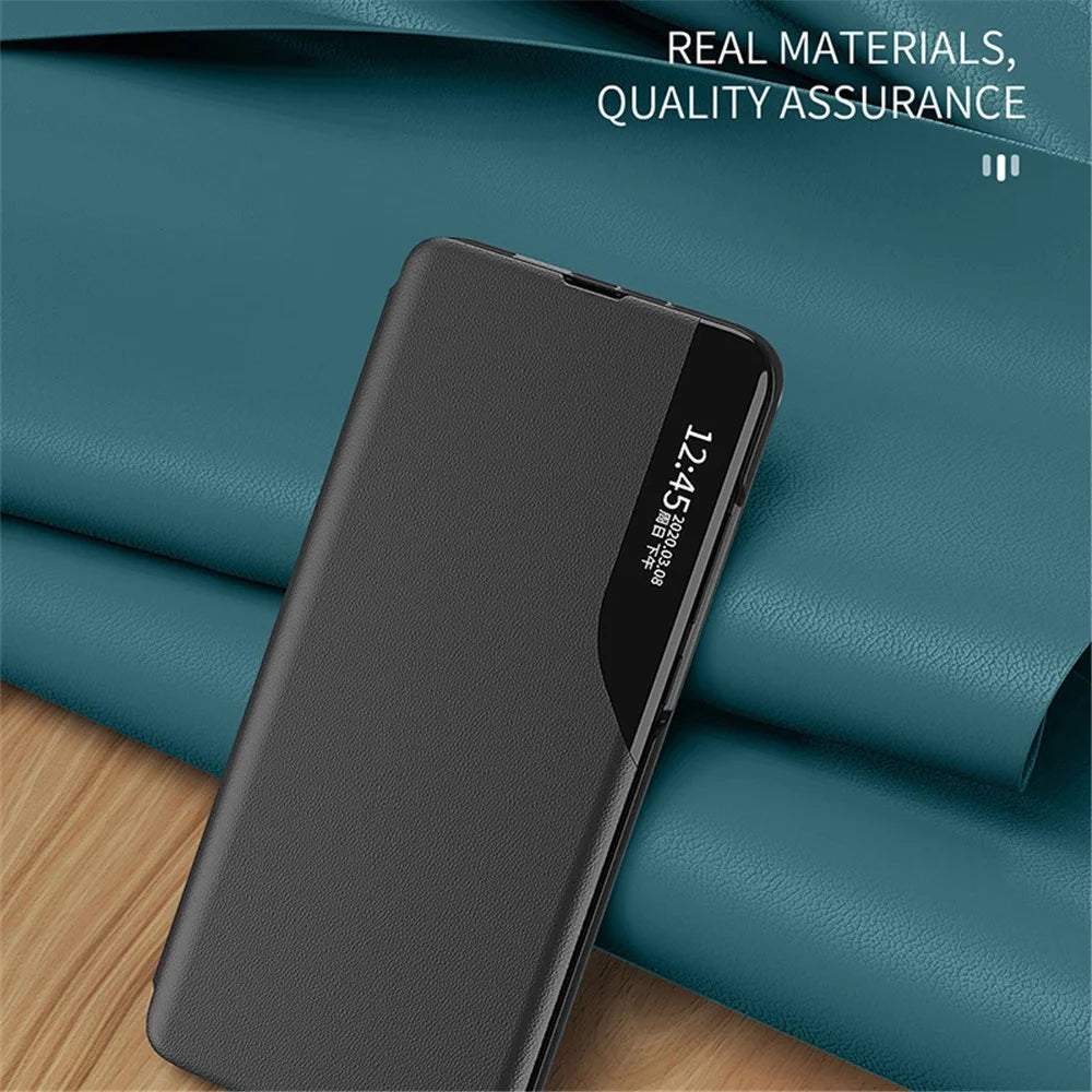 For Samsung Galaxy A15 4G Case View Window PU Leather Stand Cover - Black - 4