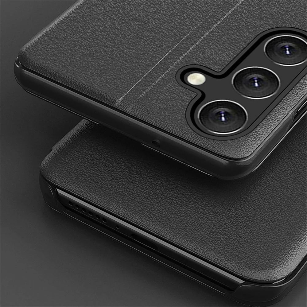 For Samsung Galaxy A15 4G Case View Window PU Leather Stand Cover - Black - 5