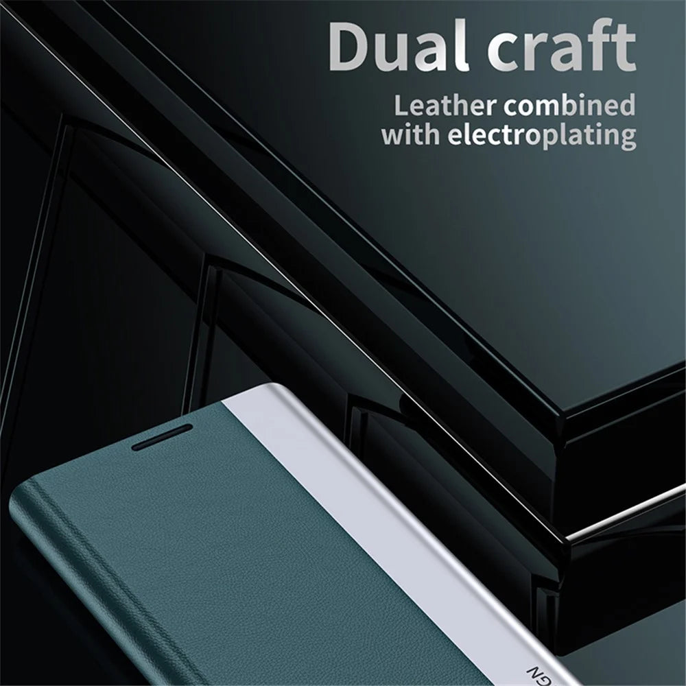 For Samsung Galaxy A15 4G Case PU Leather Stand Electroplating Phone Cover - Green - 3