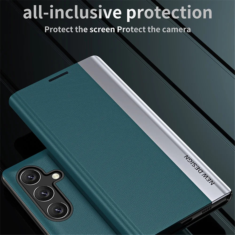 For Samsung Galaxy A15 4G Case PU Leather Stand Electroplating Phone Cover - Green - 4
