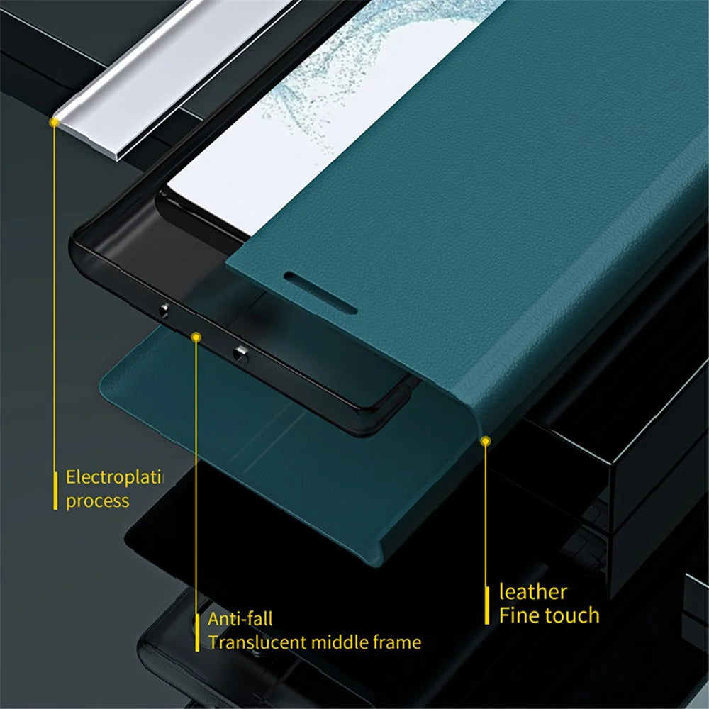 For Samsung Galaxy A15 4G Case PU Leather Stand Electroplating Phone Cover - Green - 6