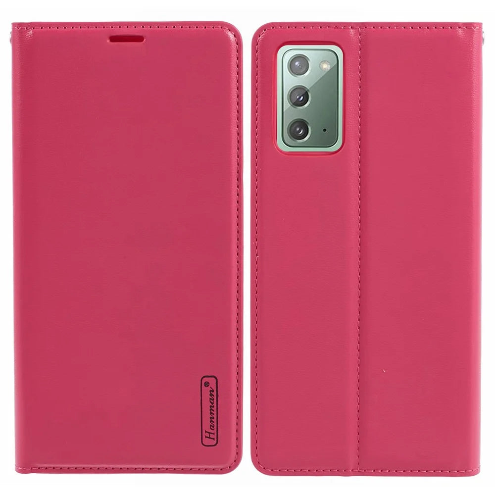 HANMAN Minuo Series For Samsung Galaxy Note20 / Note20 5G Case PU Leather Phone Cover - Rose - 1