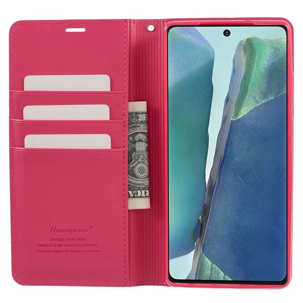 HANMAN Minuo Series For Samsung Galaxy Note20 / Note20 5G Case PU Leather Phone Cover - Rose - 2