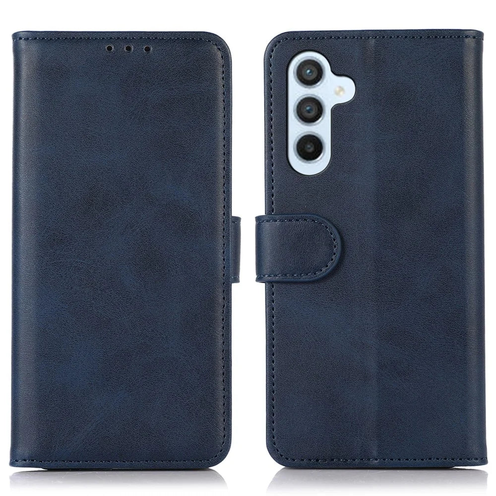 For Samsung Galaxy S25 / S24 Case Cowhide Texture Leather Cell Phone Stand Cover - Blue - 1