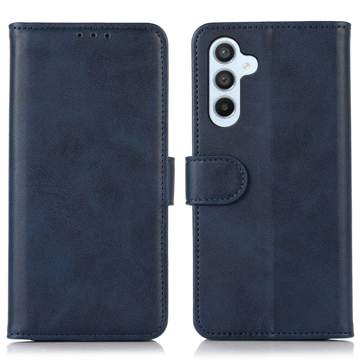For Samsung Galaxy S25 / S24 Case Cowhide Texture Leather Cell Phone Stand Cover - Blue - 1