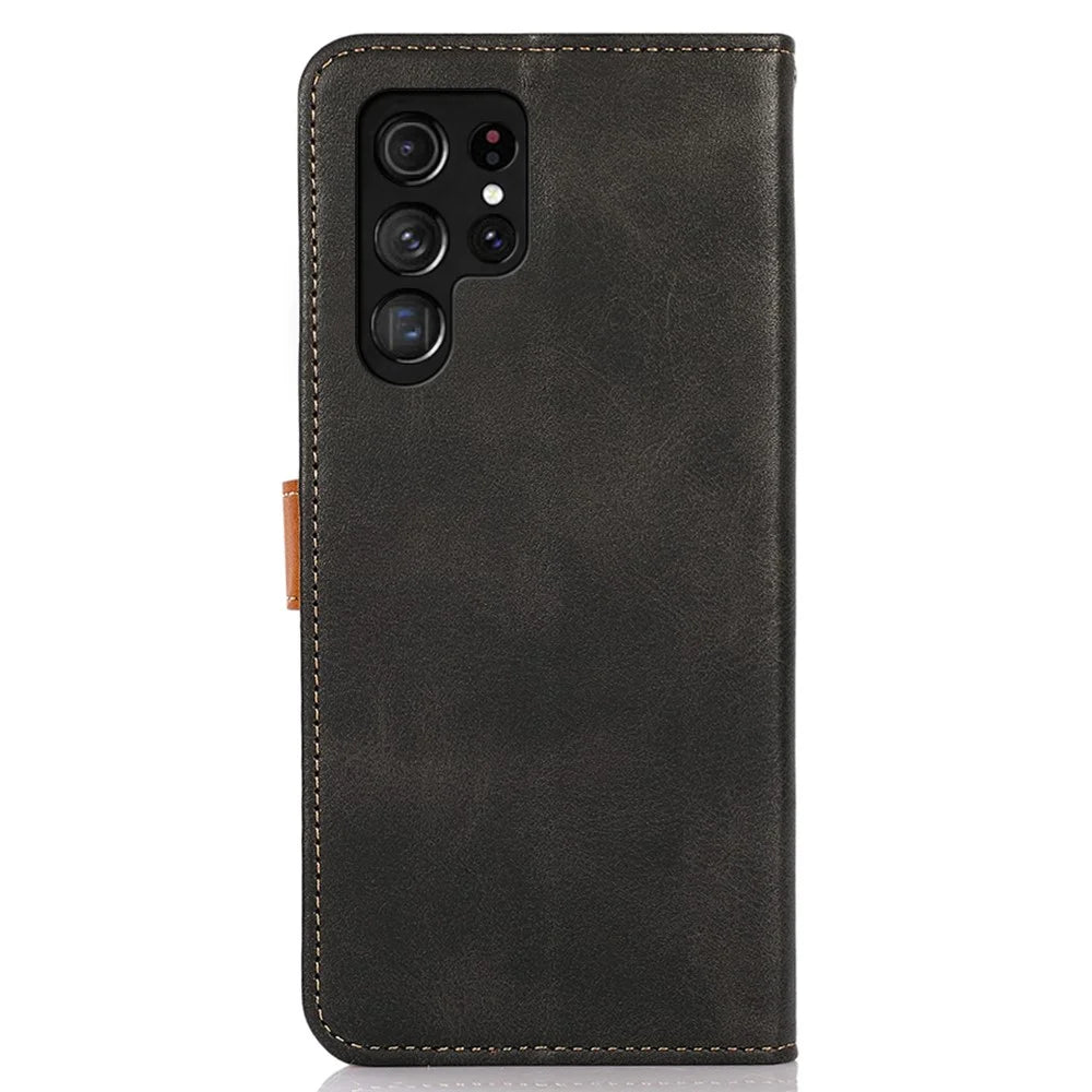 KHAZNEH For Samsung Galaxy S24 Ultra Case Stand Wallet Cowhide Texture PU Leather Smartphone Cover - Black - 7