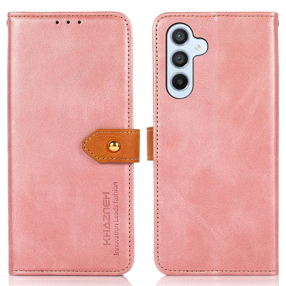 KHAZNEH For Samsung Galaxy S25+ / S24+ Case Slim Wallet Phone Cover Cowhide Texture PU Leather Stand Shell - Rose Gold - 1